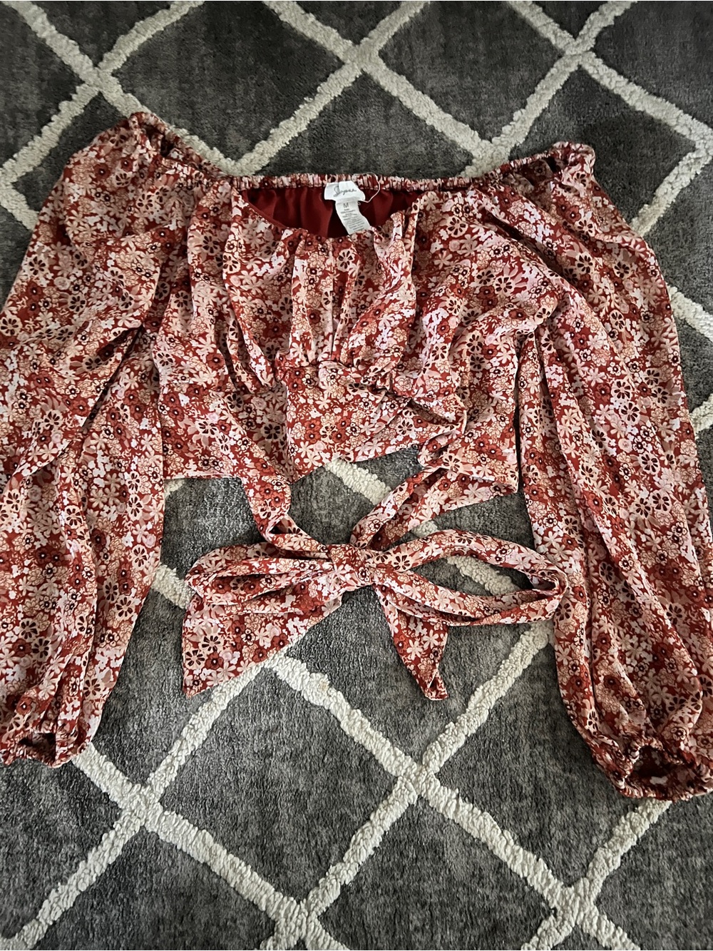 Floral Tie-Front Off-Shoulder Crop Top - Rust Multi